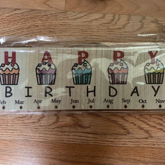 Birthday Tracker Plaque – Wooden Calendar with Cupcake Design - Picture 1 of 2